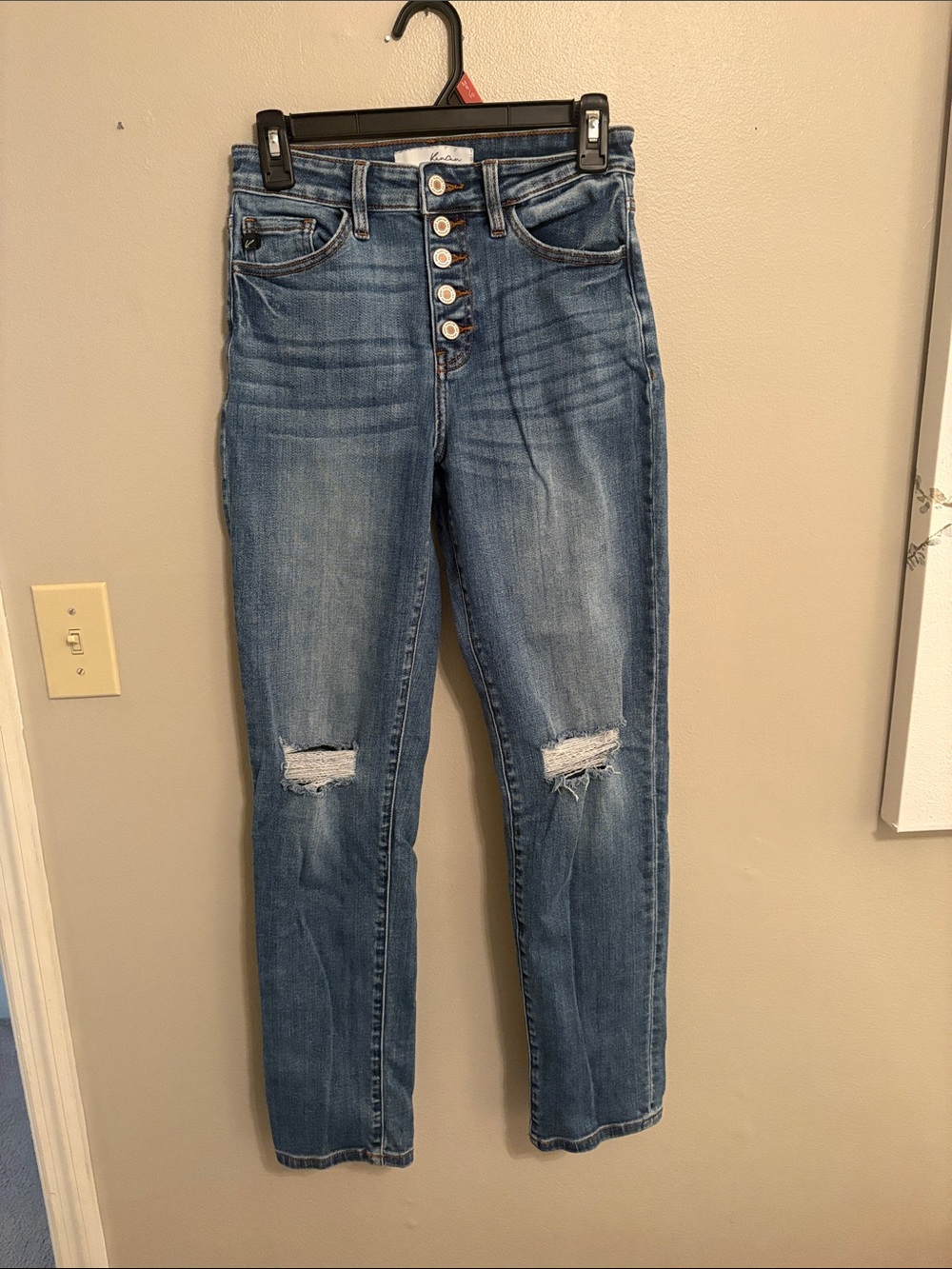 KanCan High-Rise Button-Fly Distressed Jeans - Medium Blue